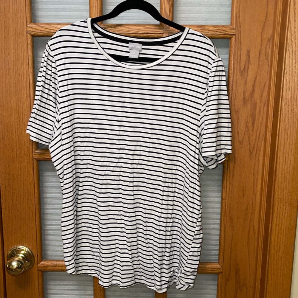Chico’s 4 Striped Flutter Sleeve Top